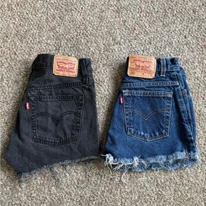 Levi's Black and Blue Frayed Denim Shorts